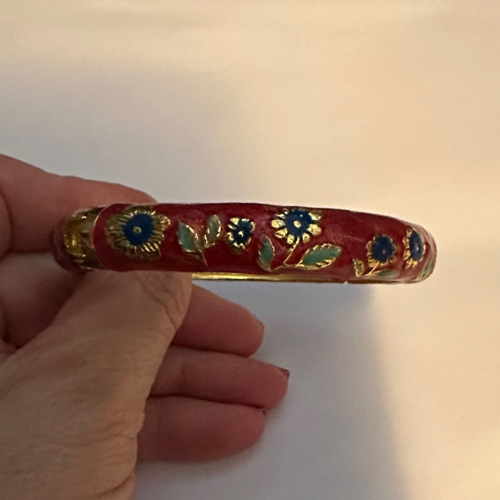 Floral Red and Blue Bangle Bracelet